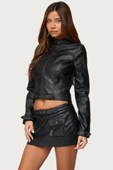 Zaira Buckle Faux Leather Jacket