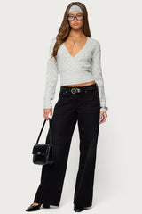 Janine Pointelle Knit V Neck Top
