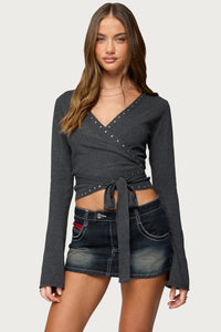 Roccia Studded Knit Wrap Top