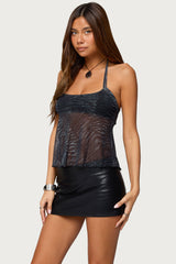 Tiger Printed Mesh Babydoll Top