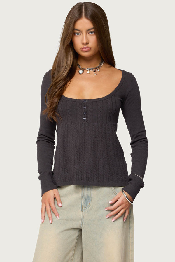Jaylah Cable Knit Babydoll Top