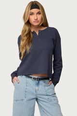 Deni Long Sleeve Henley Waffle Top