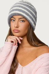 Striped Fuzzy Knit Beanie