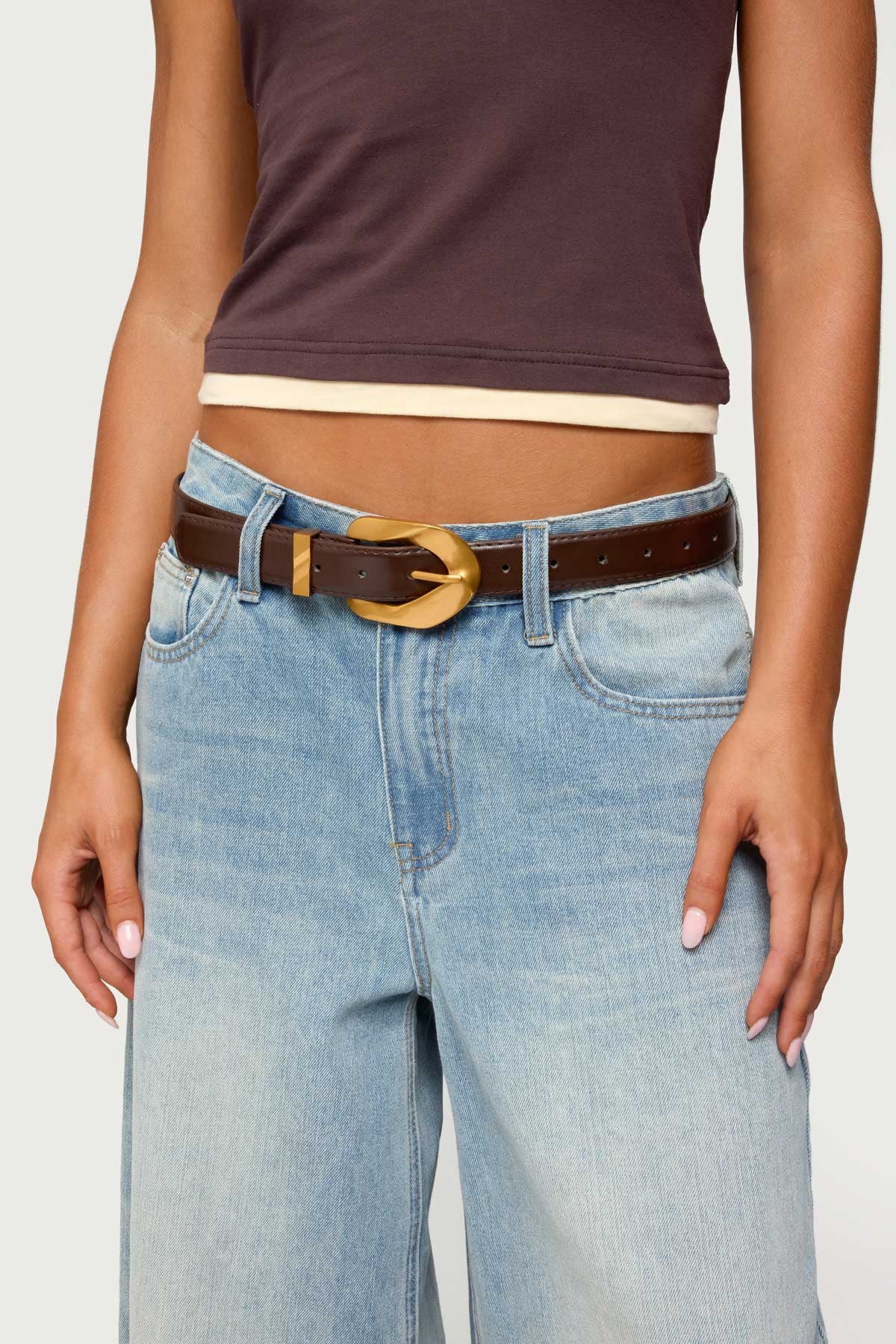 All Buckled Faux Leather Belt