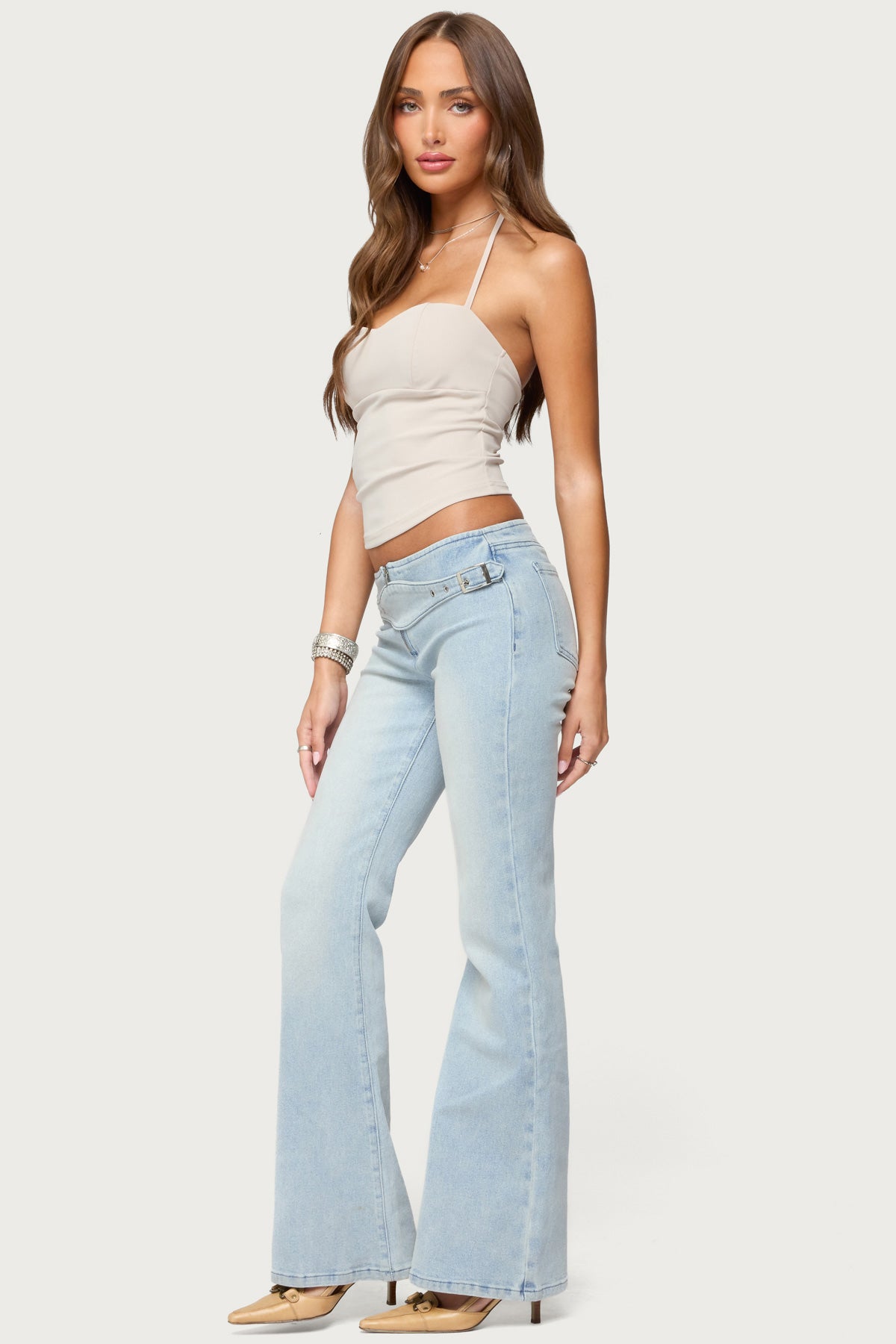 Kenza Belted Low Rise Flared Jeans