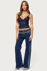 Pia Sequin Floral Backless Top