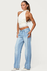 Tera Striped Low Rise Straight Leg Jeans
