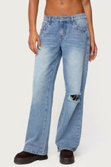 Dutton Distressed Low Rise Baggy Jeans