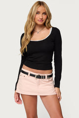 Contrast Lacey Long Sleeve Top