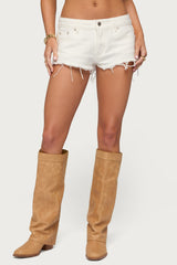 Frayed Vintage Washed Denim Shorts