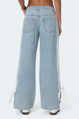 Ribbon Washed Low Rise Baggy Jeans
