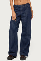 Lace Trim Striped Low Rise Baggy Jeans