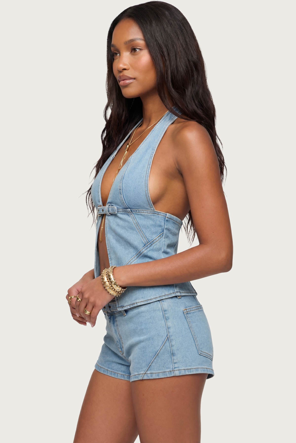 Ciel Split Front Denim Halter Top