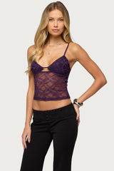 Sheer Lace Cut Out Tank Top