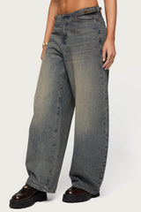 Side Belt Low Rise Barrel Jeans