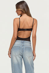 Carinna Sheer Lace Cutout Bodysuit