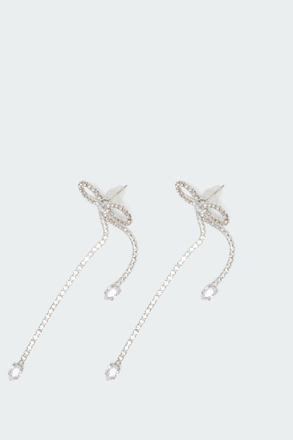 Rhinestone Dangling Bow Earrings