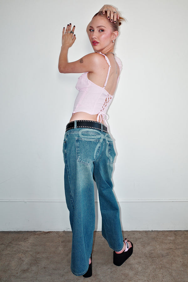 Petite Vyxen Vintage Washed Low Rise Baggy Jeans