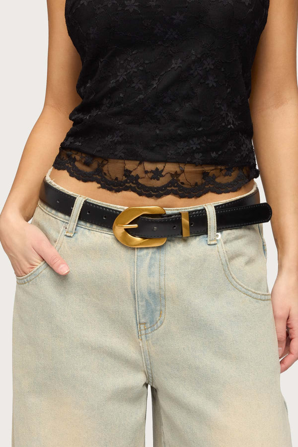 All Buckled Faux Leather Belt