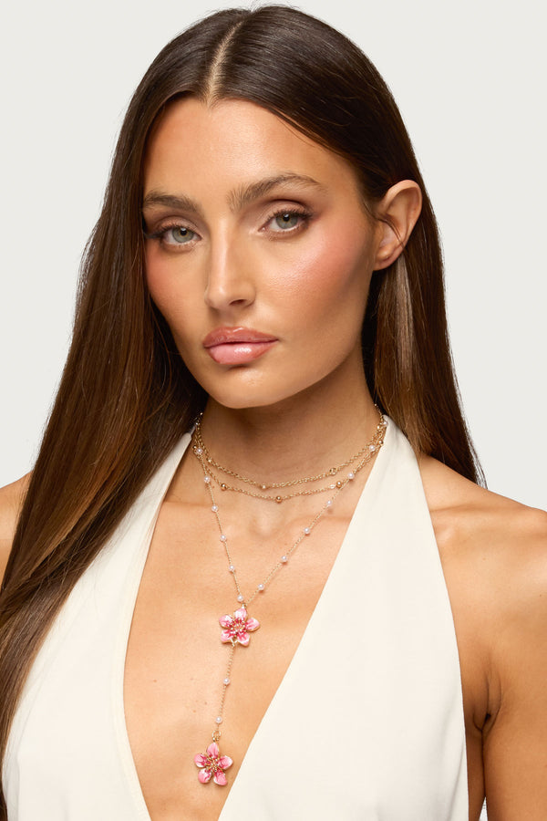 Flower & Pearly Cascading Necklace