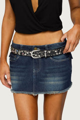 Rhinestone Studded Faux Leather Belt