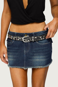 Rhinestone Studded Faux Leather Belt