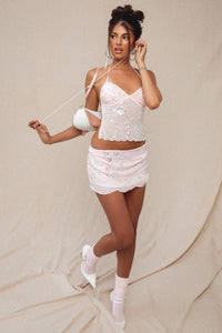 Nelley Beaded Sequin Chiffon Mini Skirt