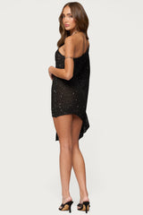 One Shoulder Sequin Knit Mini Dress