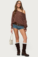 Oversized Off Shoulder Polka Dot Sweater