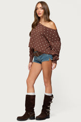 Oversized Off Shoulder Polka Dot Sweater