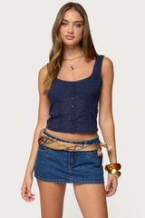 Embroidered Cotton Button Up Top