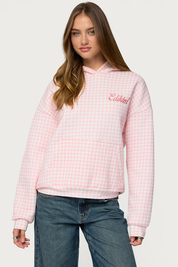 Edikted Gingham Oversized Hoodie