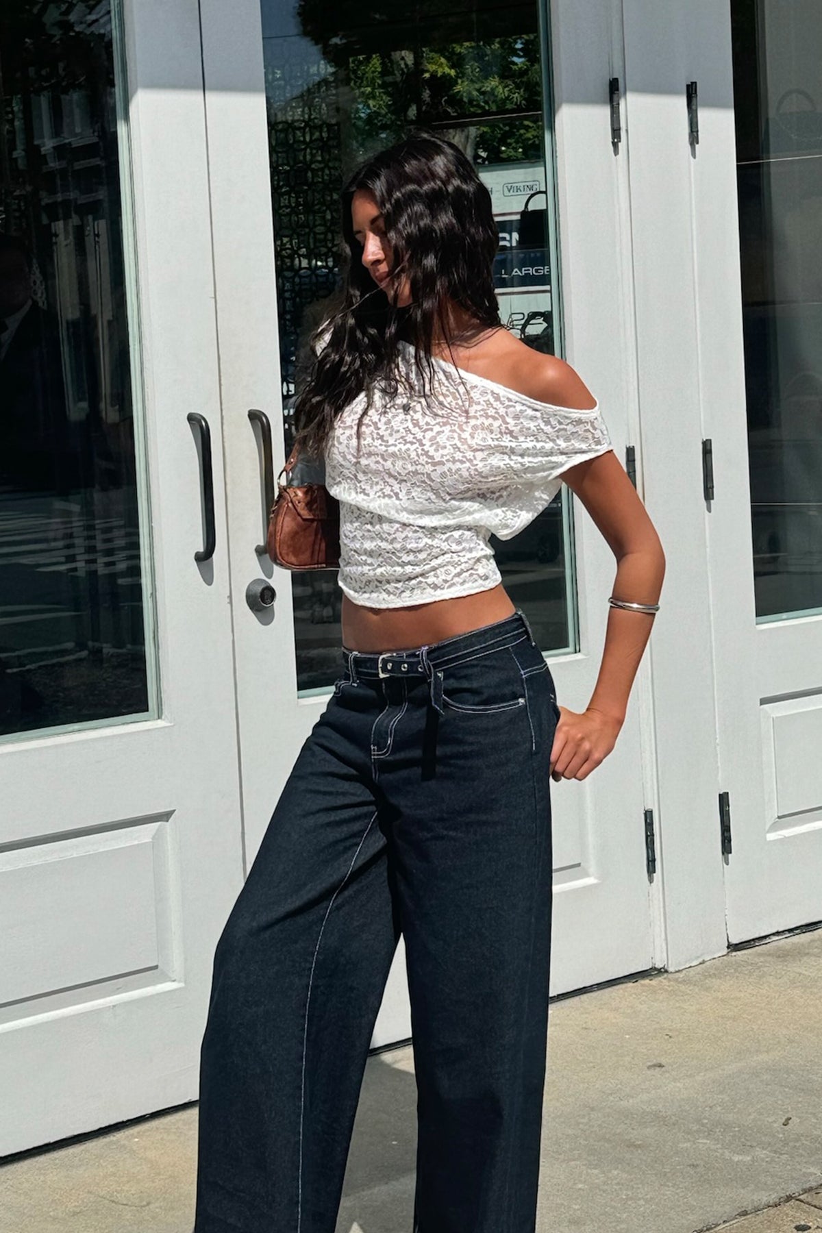 Kessa Sheer Lace Off Shoulder Top