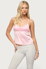 Blanca Satin Effect Lace Trim Tank Top