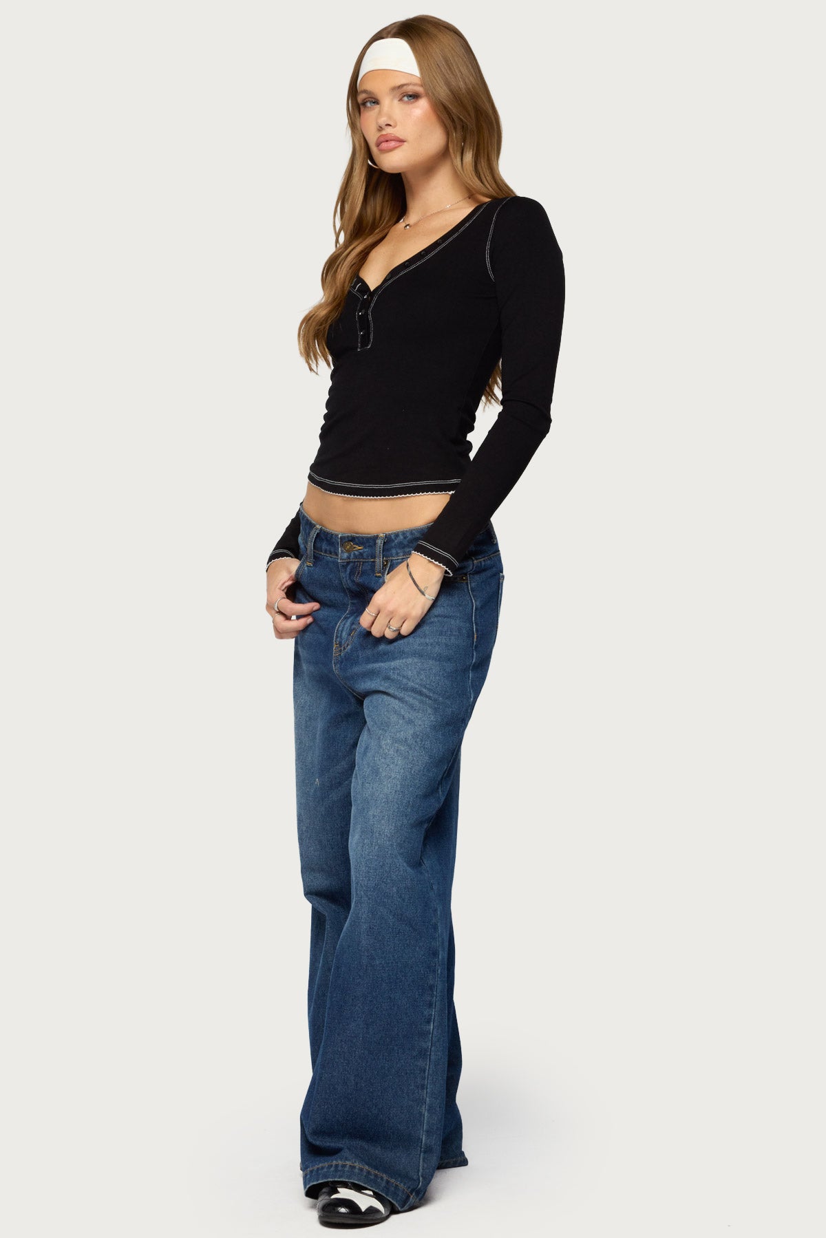Yael Contrast Stitch Henley Top