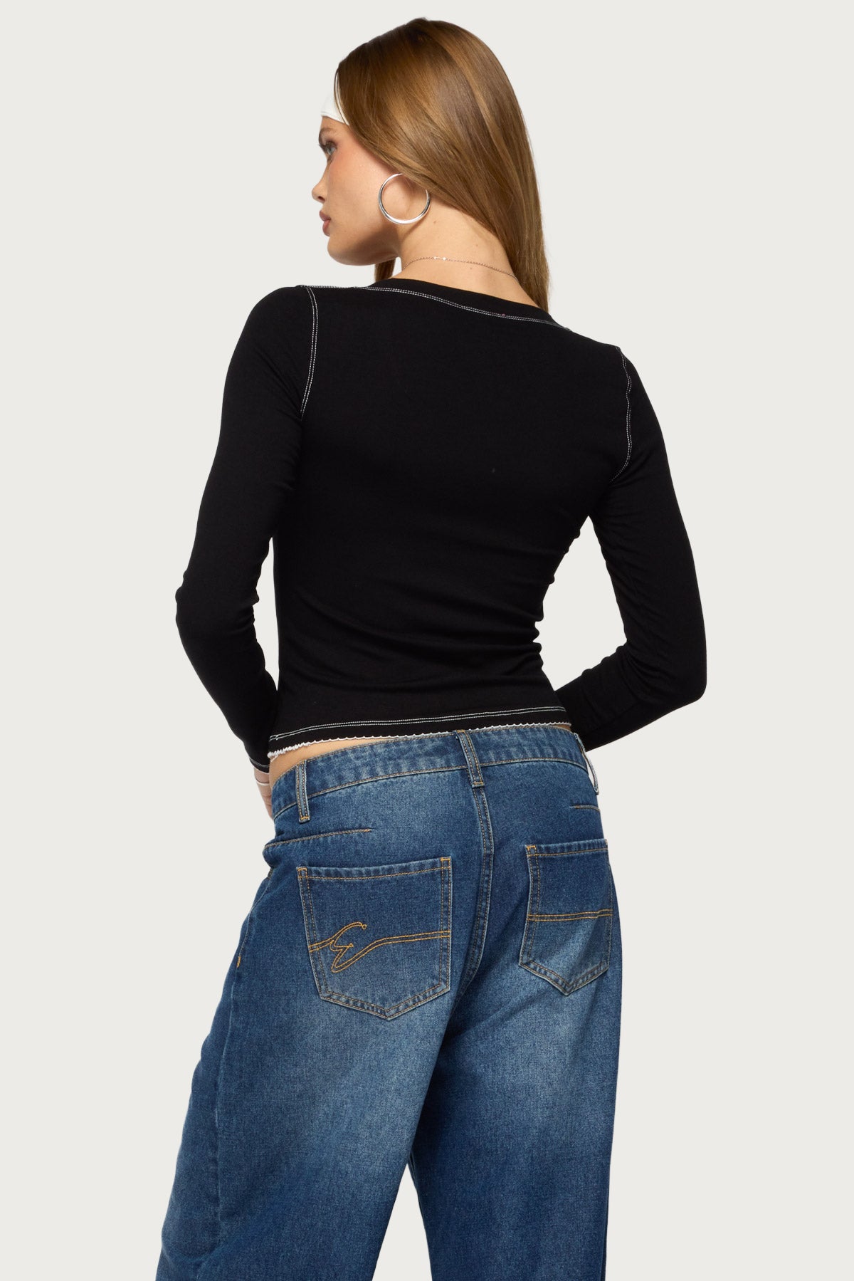 Yael Contrast Stitch Henley Top