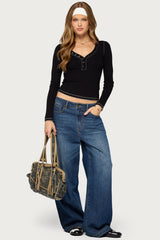 Yael Contrast Stitch Henley Top