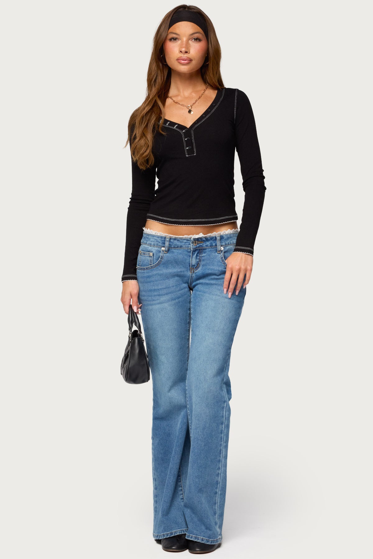 Yael Contrast Stitch Henley Top