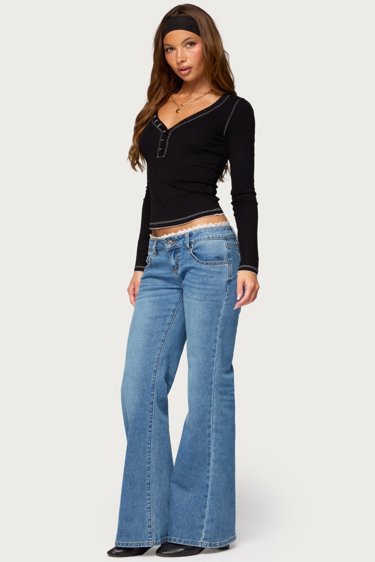 Yael Contrast Stitch Henley Top