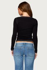 Yael Contrast Stitch Henley Top