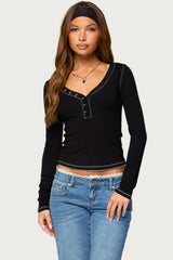 Yael Contrast Stitch Henley Top