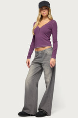 Yael Contrast Stitch Henley Top