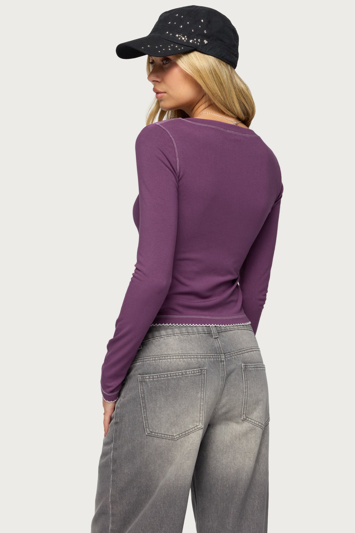 Yael Contrast Stitch Henley Top