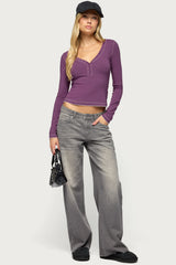 Yael Contrast Stitch Henley Top