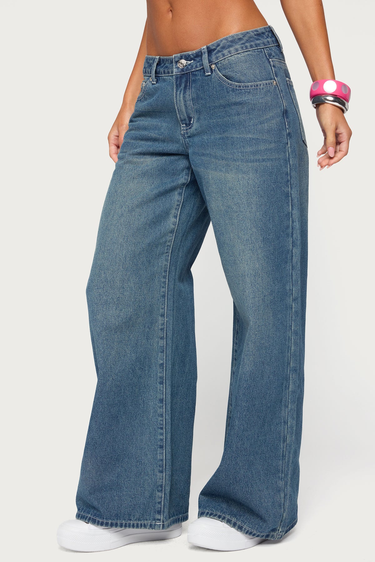 Contrast Stitch Low Rise Baggy Jeans