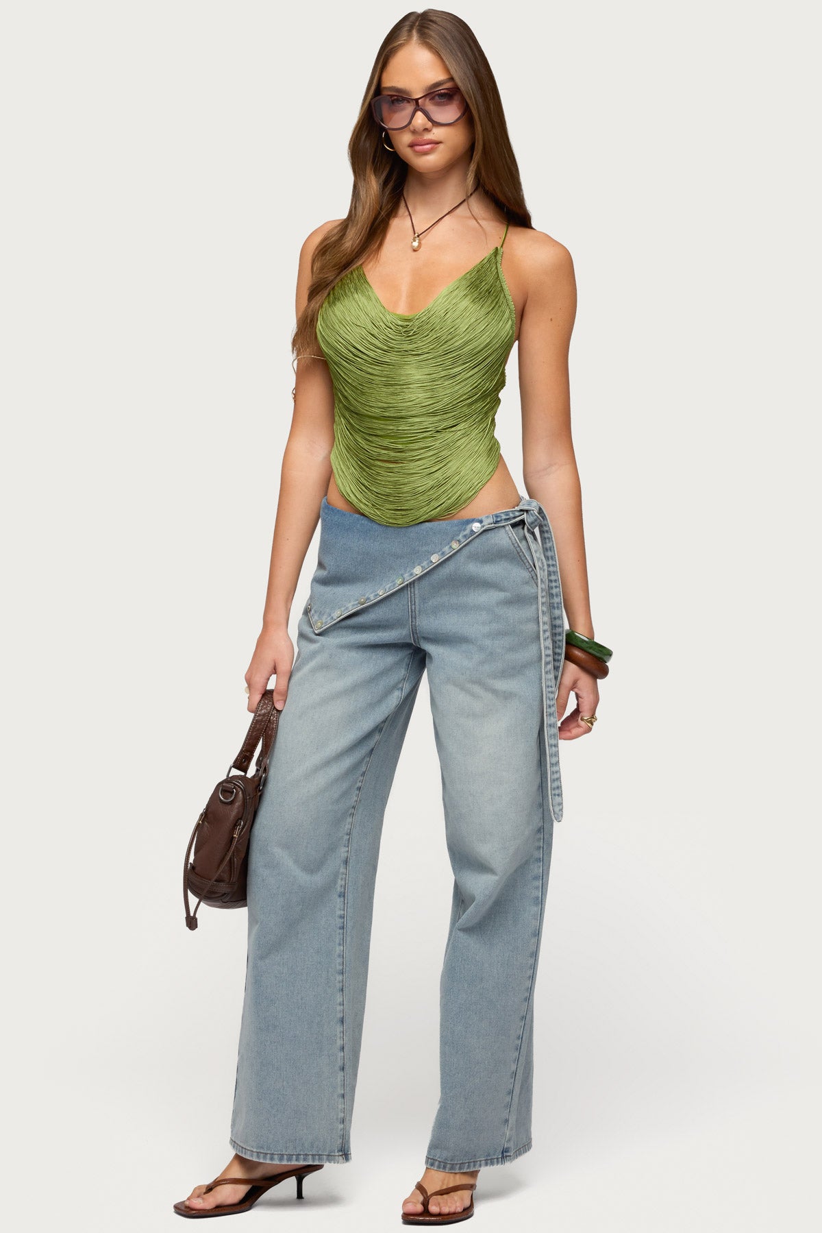 Elenie Fringed Cowl Neck Top