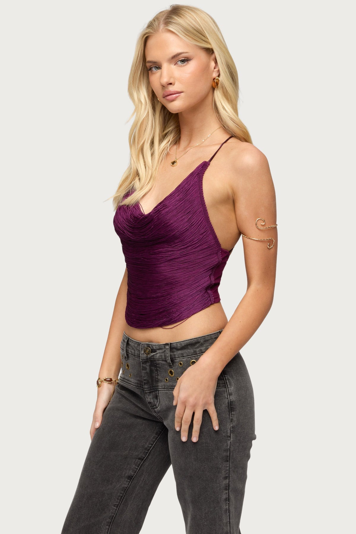 Elenie Fringed Cowl Neck Top