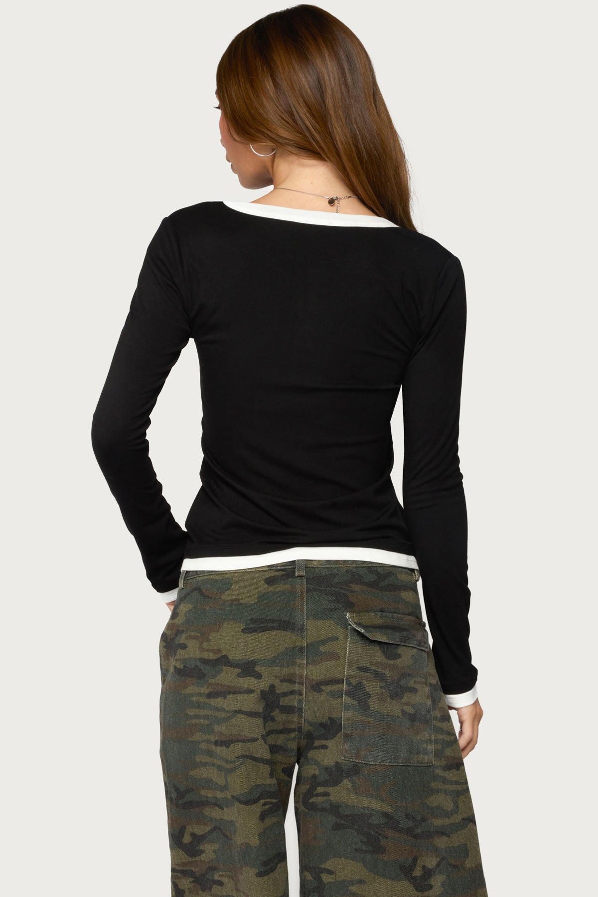 Contrast Layered Look Henley Top