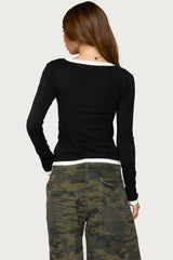 Contrast Layered Look Henley Top