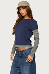 Layered Stripey Long Sleeve T Shirt